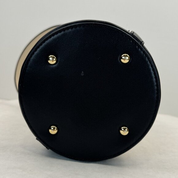 Beige Capsule Bag Long And Short Detachable Straps Black Trim Lined Bucket Purse - Picture 10 of 14